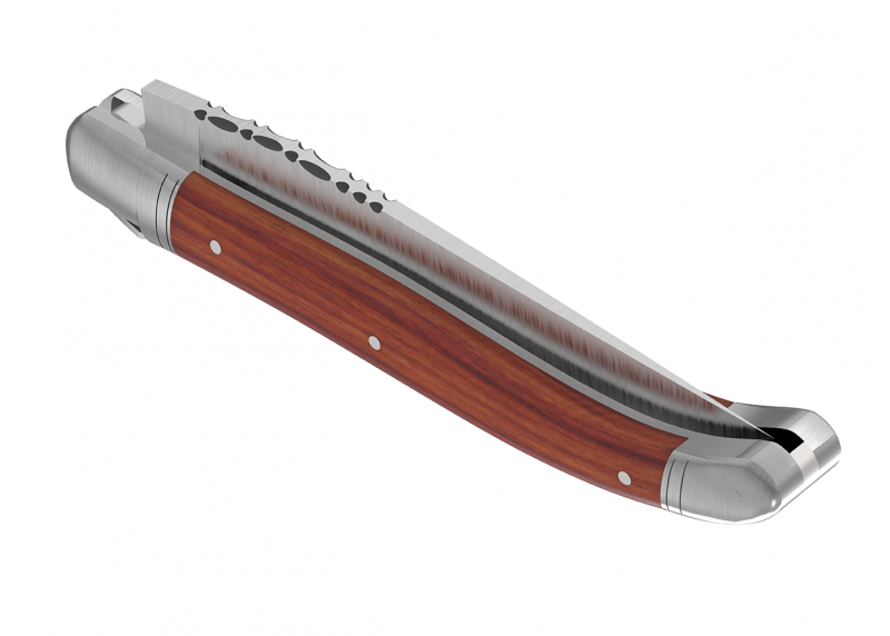 Couteau Laguiole avec un manche en bois de rose et 2 mitres en acier inoxydable