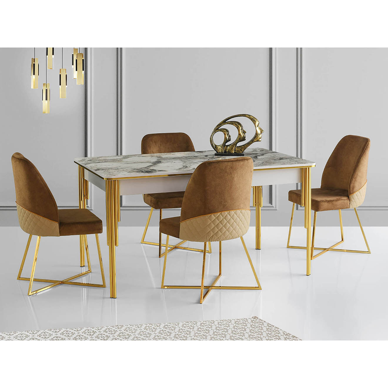 Wooden Art Table à manger Damla 1102 doré/blanc - 146+35x78x90 cm