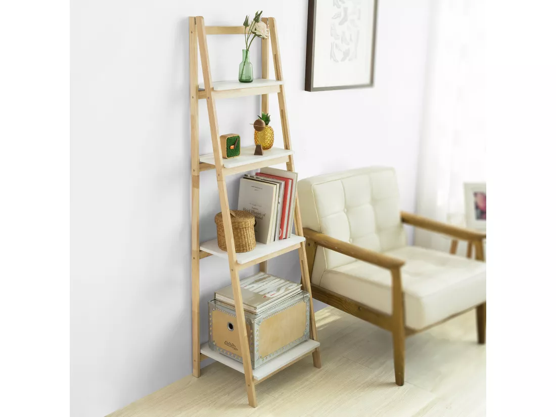 Bibliothèque Étagère Pliable Style Échelle Avec 4 Niveaux De Rangement, Frg162-n