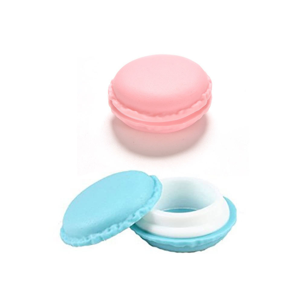 (2er Set) Mini Medikamenten Dosierer Macaron Dosett Tablettenbox Supplements Pillendose Tablettenspender - Rosa