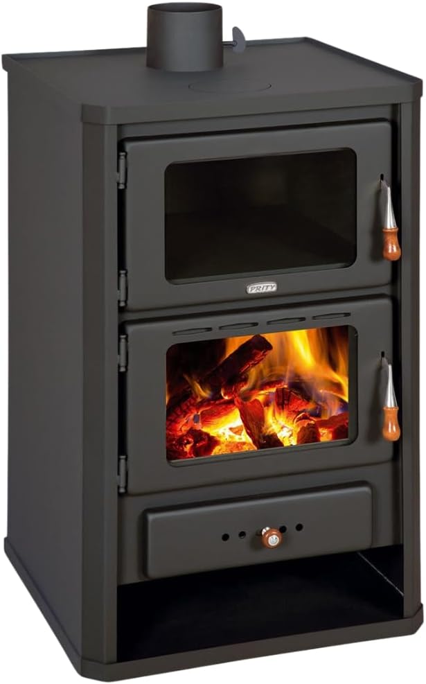 Kaminofen mit Backofen Holzofen mit Holzfach Prity FG 14kW EEK A