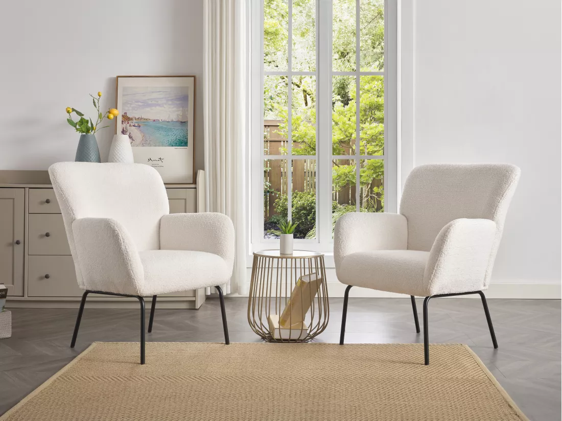 Fauteuil en tissu bouclette blanc SILETO