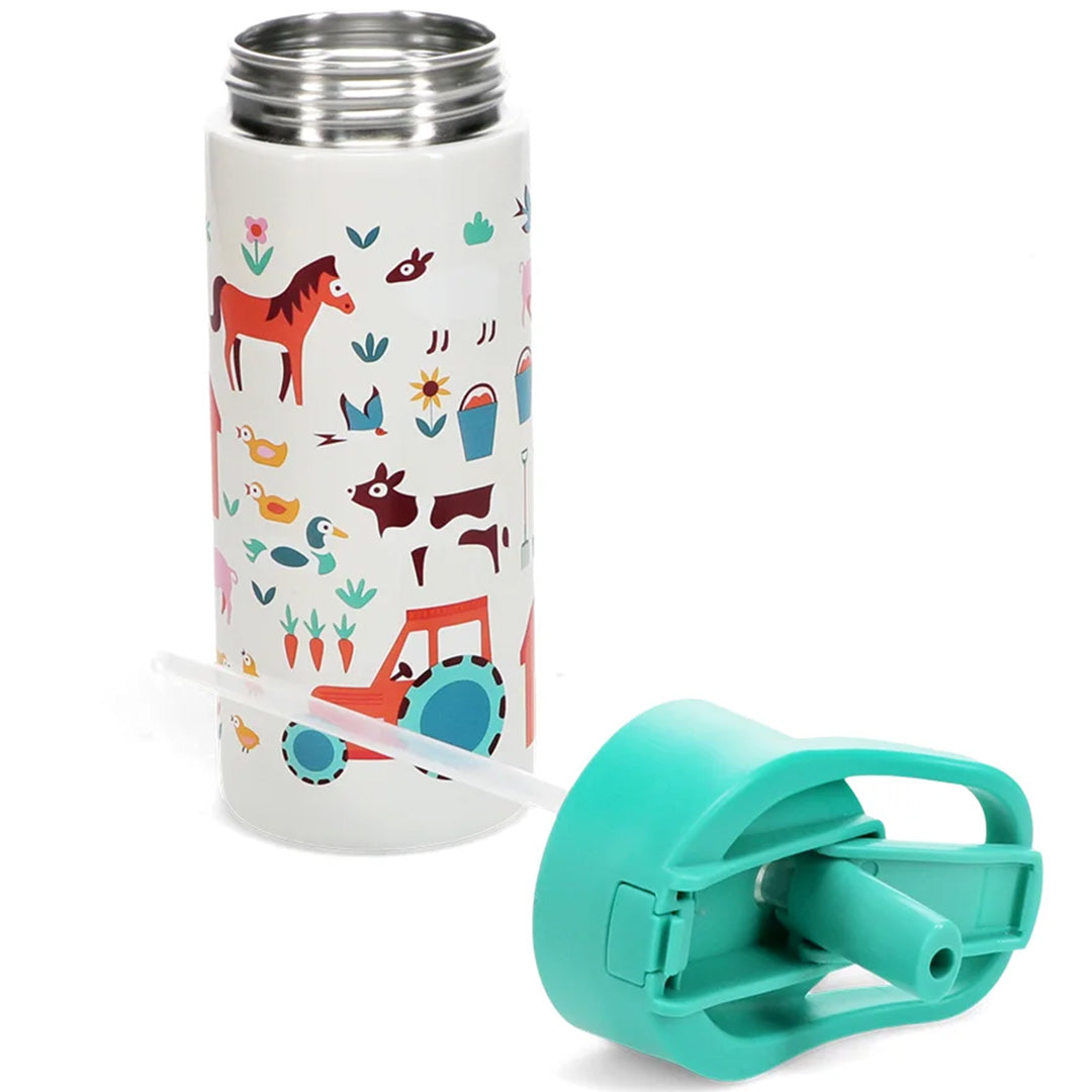 Rex london rvs drinkfles met rietje - farmyard - 500 ml