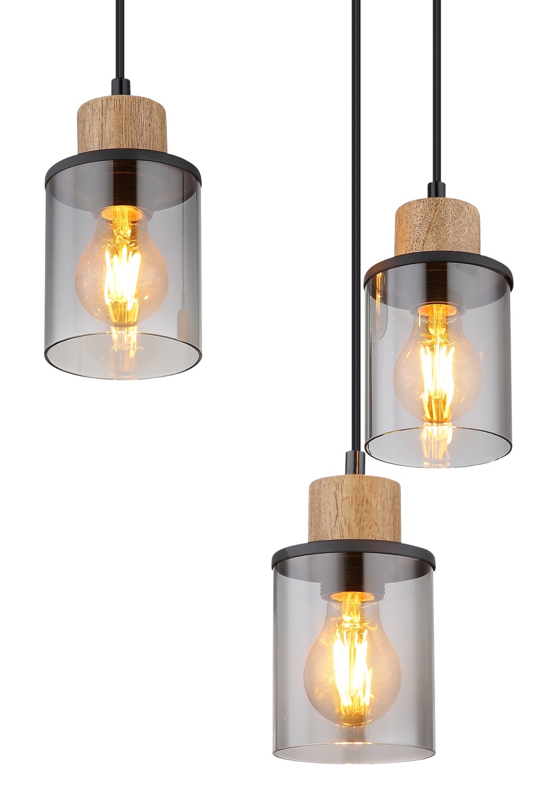Hängeleuchte - schwarz-holzfarben-rauchfarben - 62 cm - 6-flammig