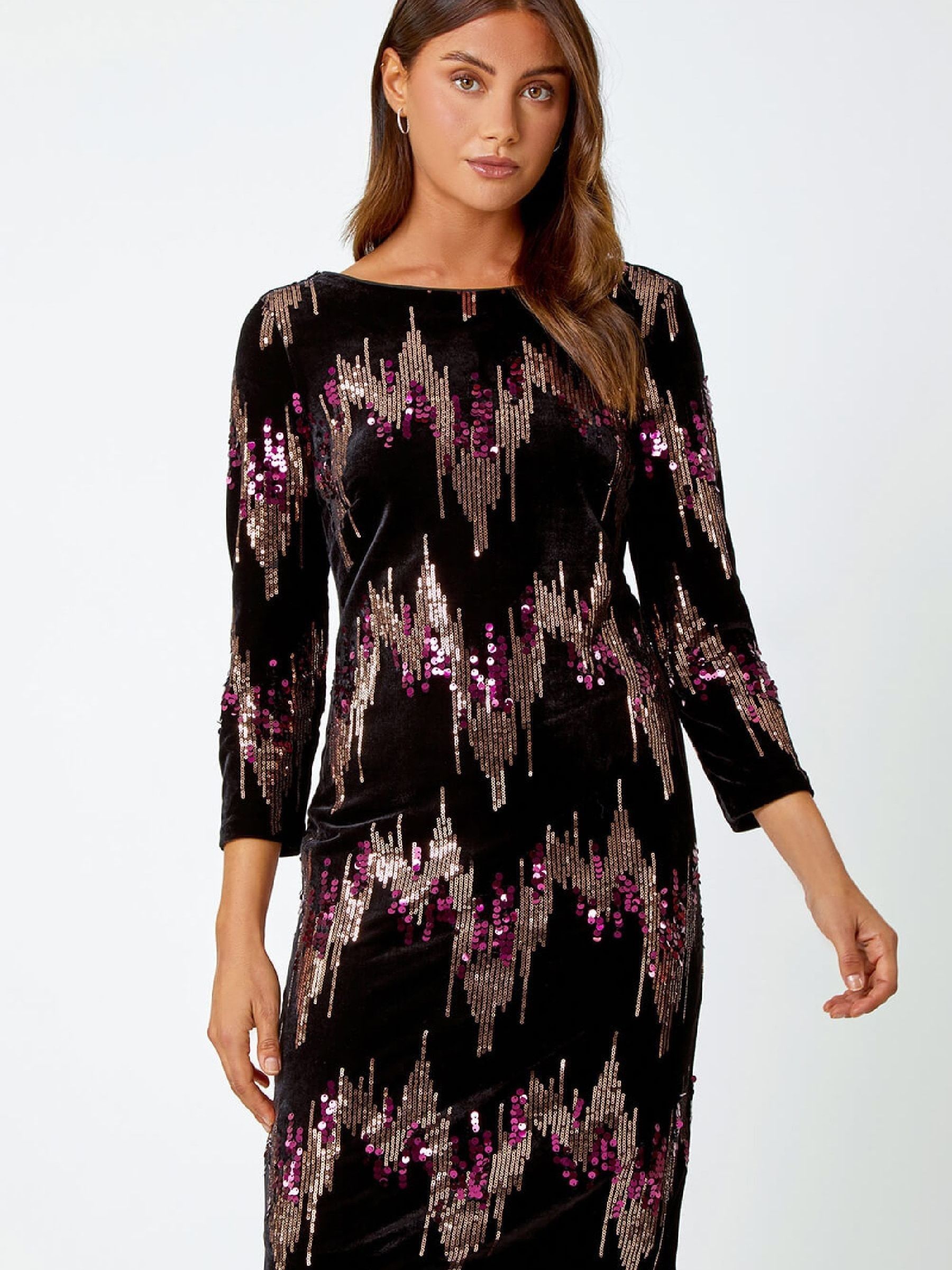 Metallic - Roman Sequin Velvet Shift Stretch Dress
