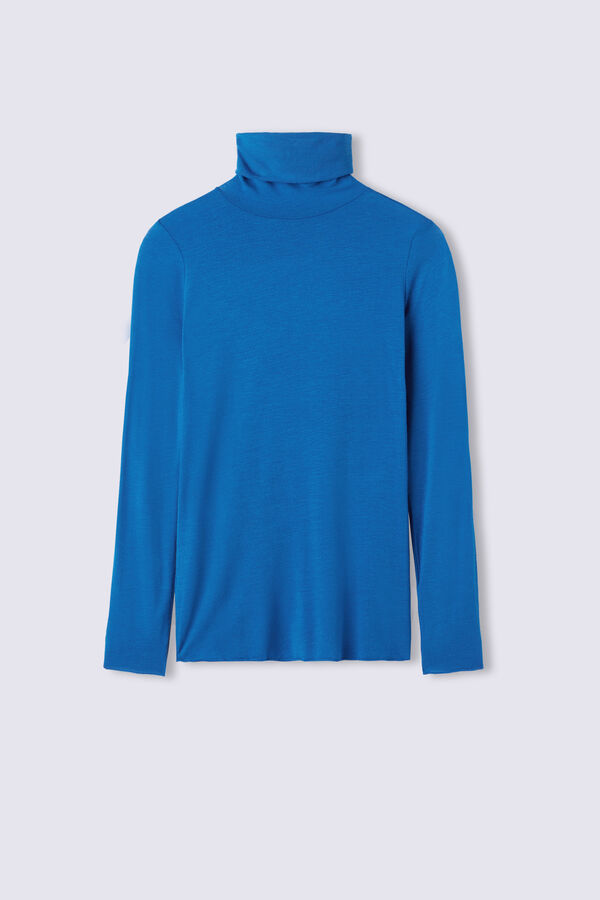 Camiseta de manga comprida com gola alta em cashmere modal ultraleve