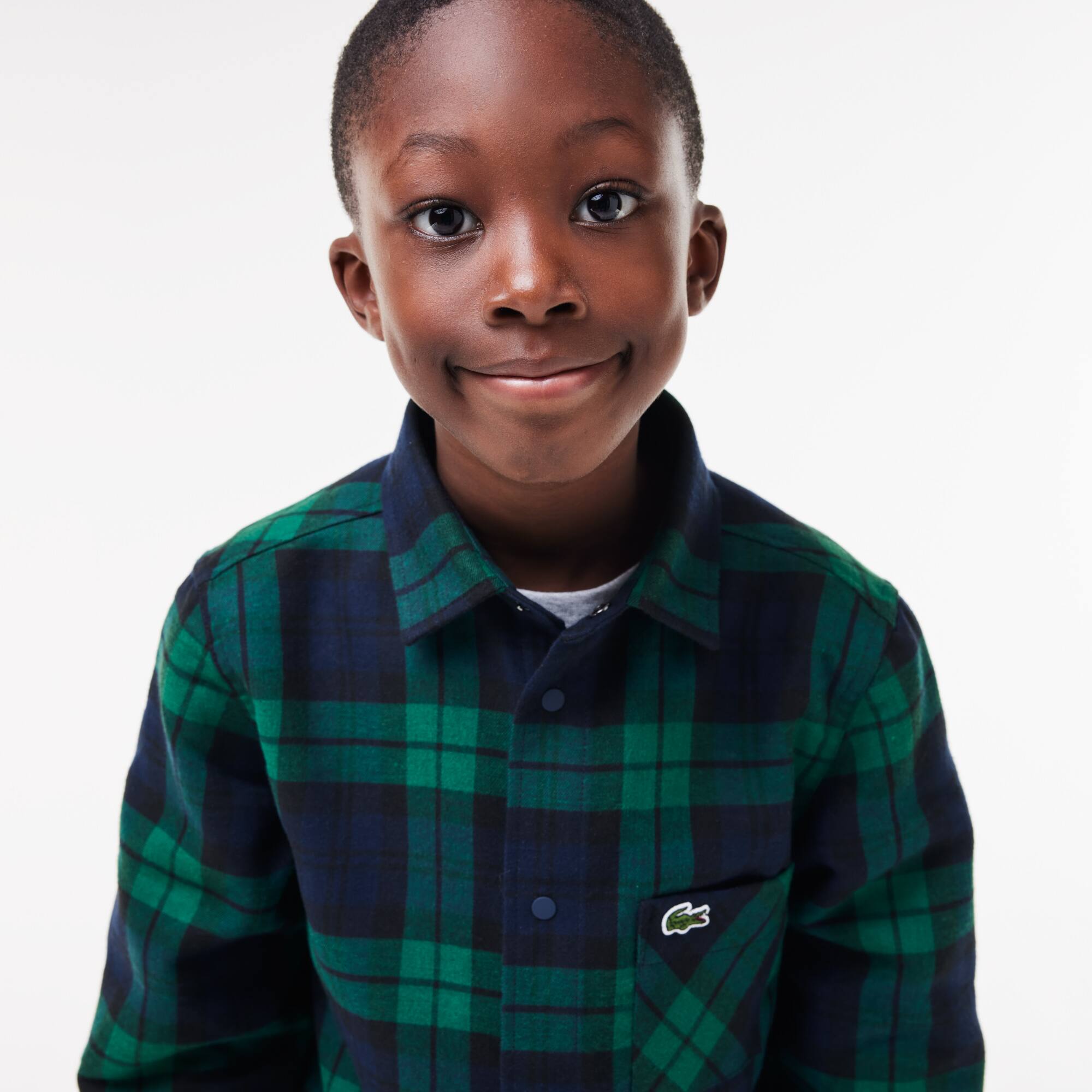 Surchemise à imprimé carreaux en flanelle de coton T-Shirts & Chemises - Bleu - Lacoste - Garçon