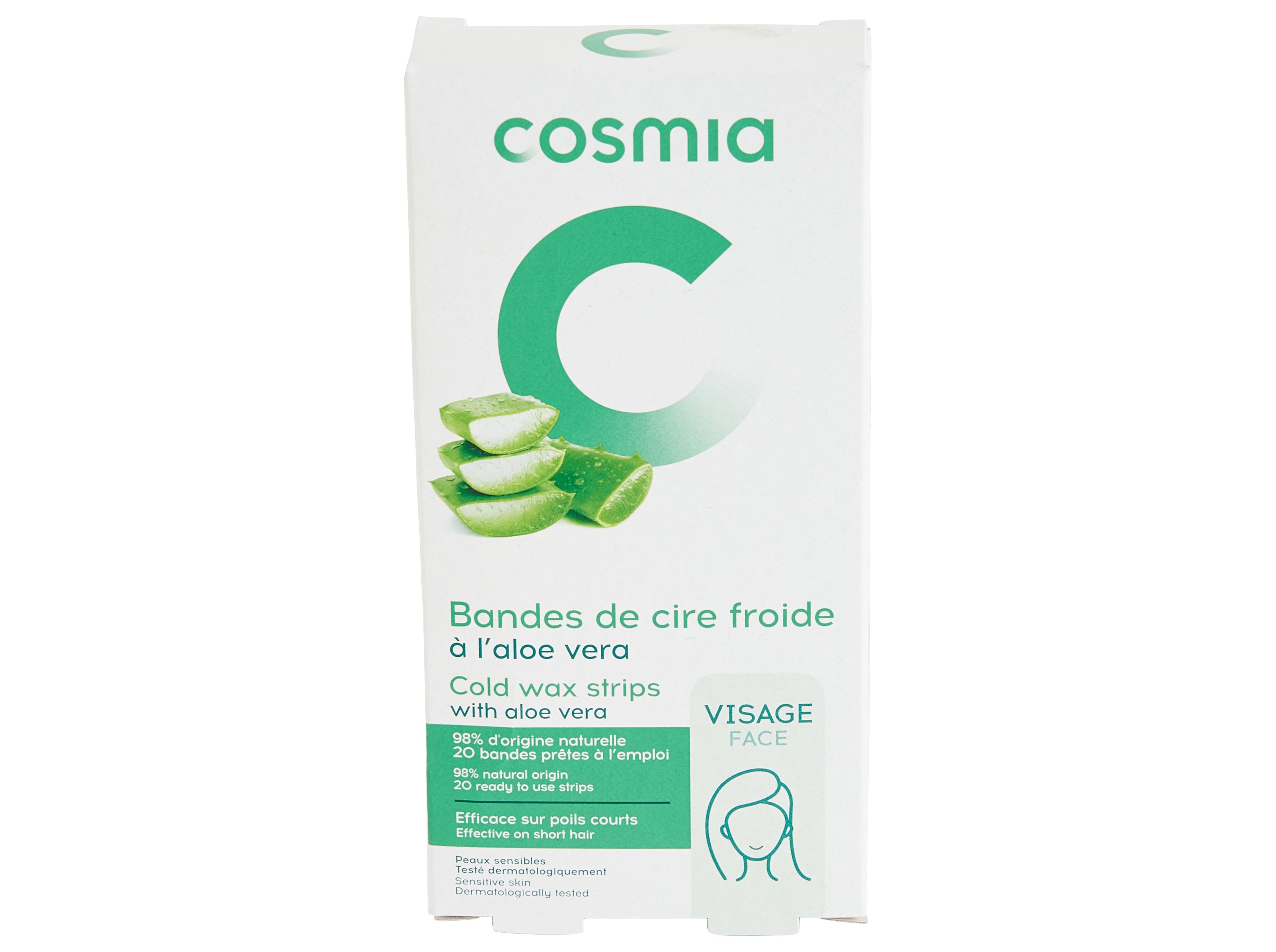 BANDAS COSMIA CERA FRIA FACIAL PELE SENSÍVEL COM ALOÉ VERA 20UN
