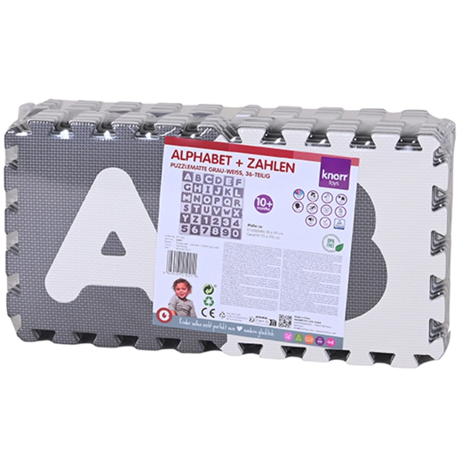 knorr toys® Puzzlematte - Alphabet + Zahlen grau-weiß