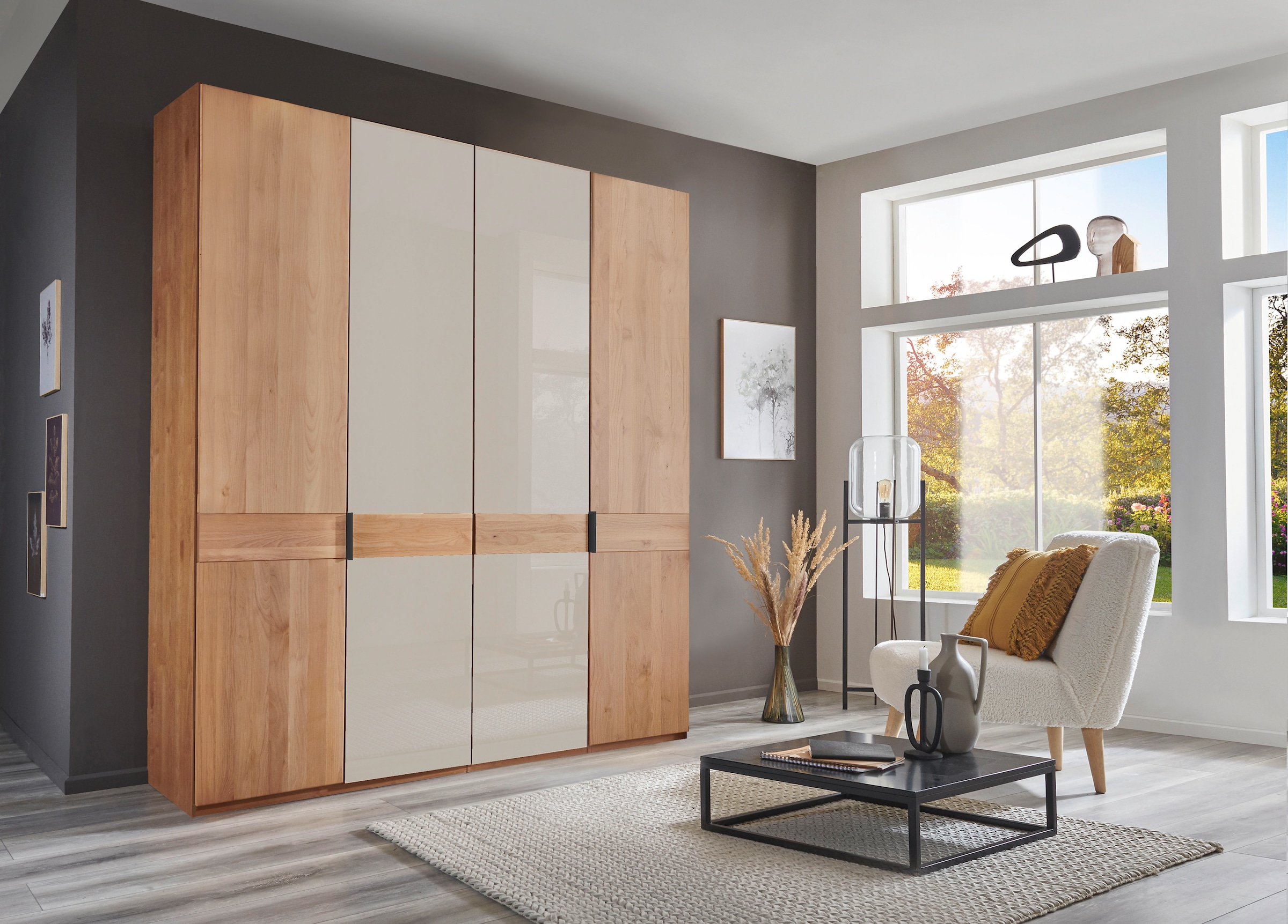 WIEMANN Drehtürenschrank »Cardiff, Massivholztüren in Kombination mit Glas- oder Spiegeltüren« 4 Breiten, 2 Höhen 216/236cm auswählbar,  hochwertiges Design in langlebiger Qualität, viel Stauraum