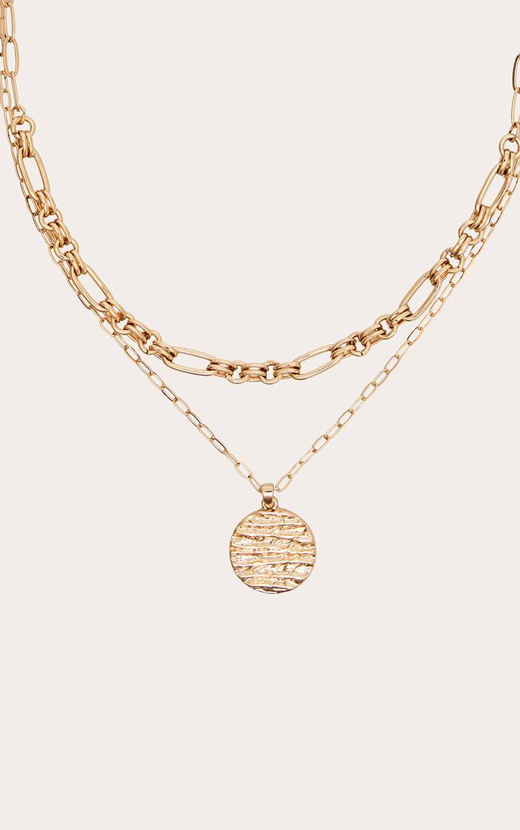 Doré Collier Double Chaîne À Pendentif Fondu