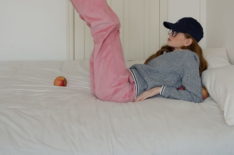 Sincethen - Mid Rise Plain Corduroy Loose Fit Broek
