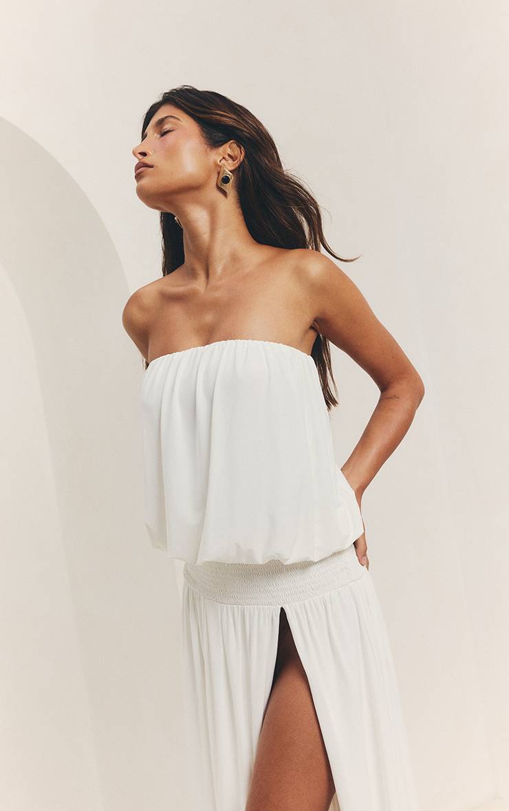 Blanc Robe Maxi Bandeau À Taille Froncée En Jersey Fluide
