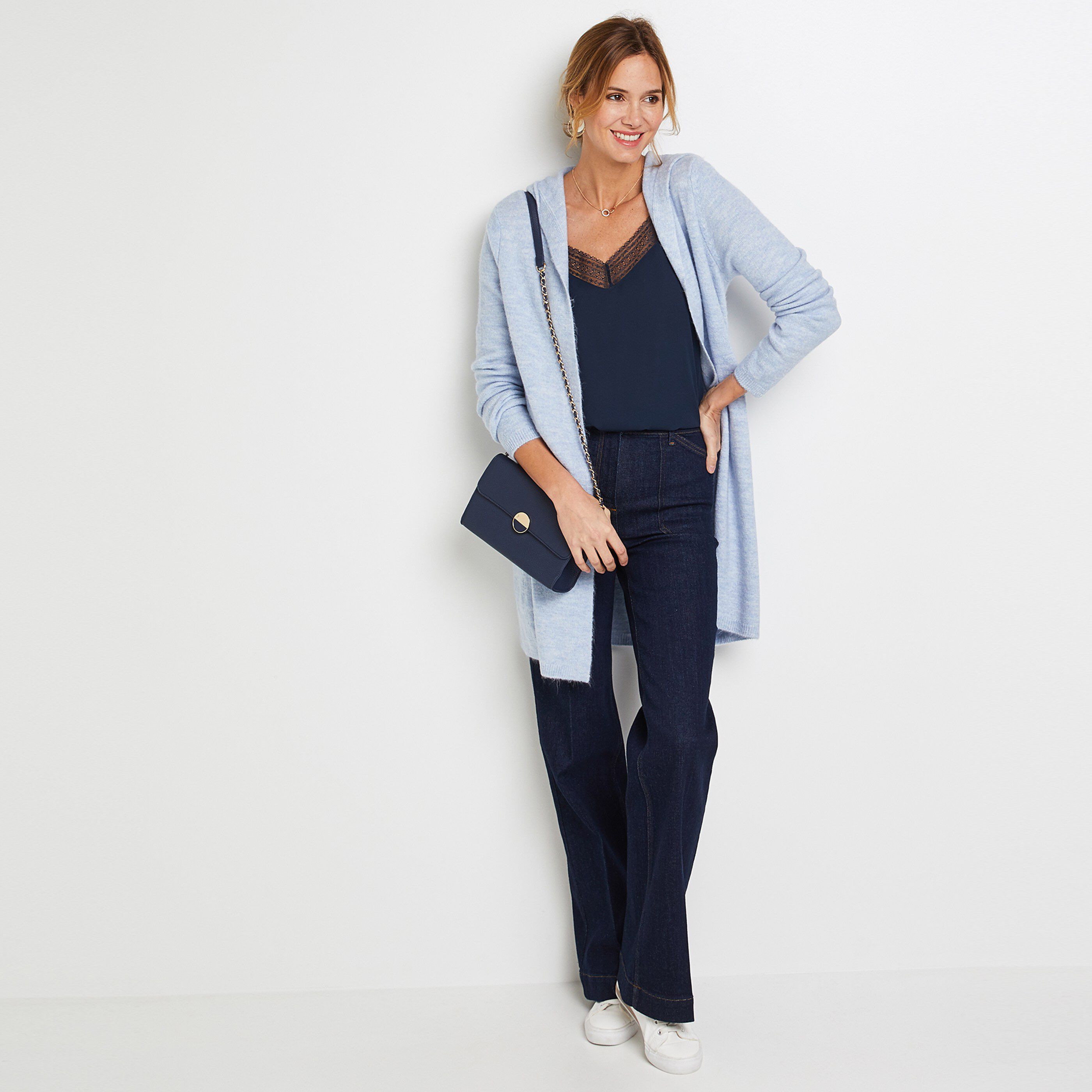 Gilet long à capuche femme - BLEU