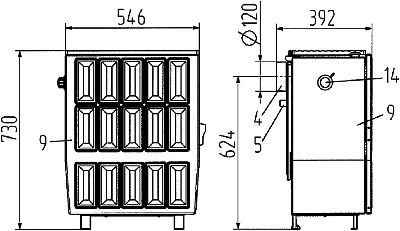 Wamsler KS 109-6 6000 W Brennholz, Braunkohle Briquettes, Wood Briquettes 12 cm