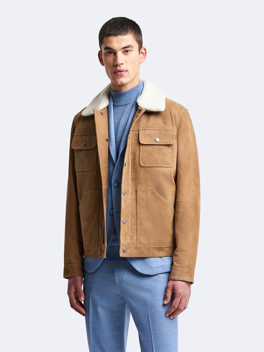 Blouson en cuir col sherpa
