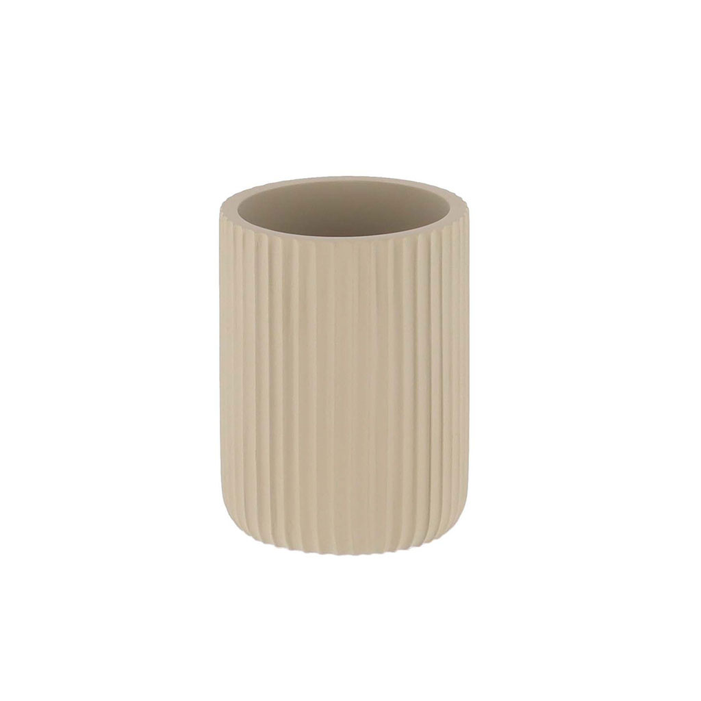 Gobelet salle de bain polyrésine strié taupe D 7x9.5cm