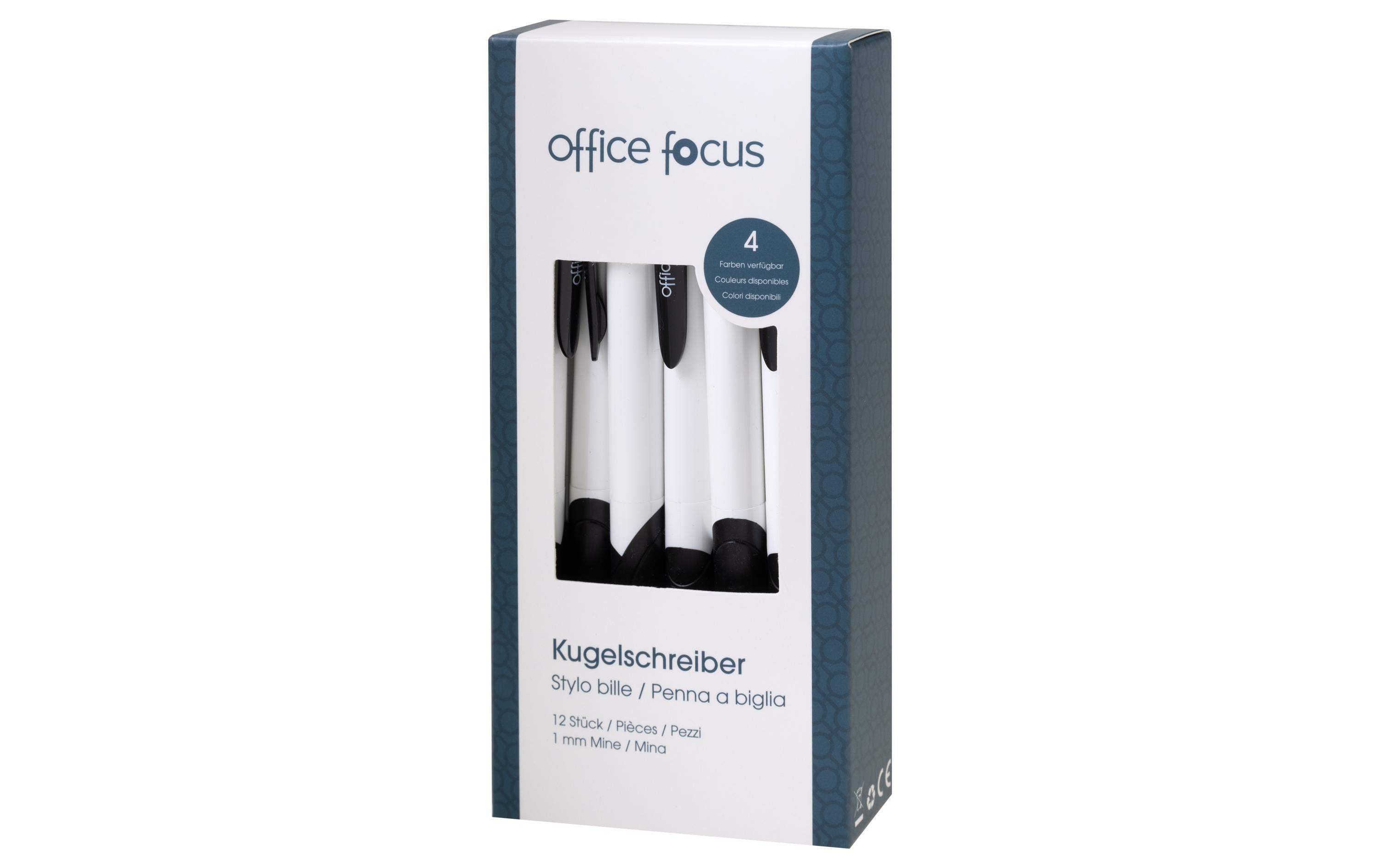 Kugelschreiber Office Focus 1 mm Mine, Schwarz, 12 StückDruckkugelschreiber mit Clip und weichem Griff
