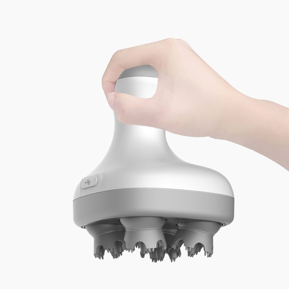 5W Elektrische USB Massage Bürste 360° Grad Kopf Massage Gerät mit 2 Modi (1200mAh) - Weiss / Grau