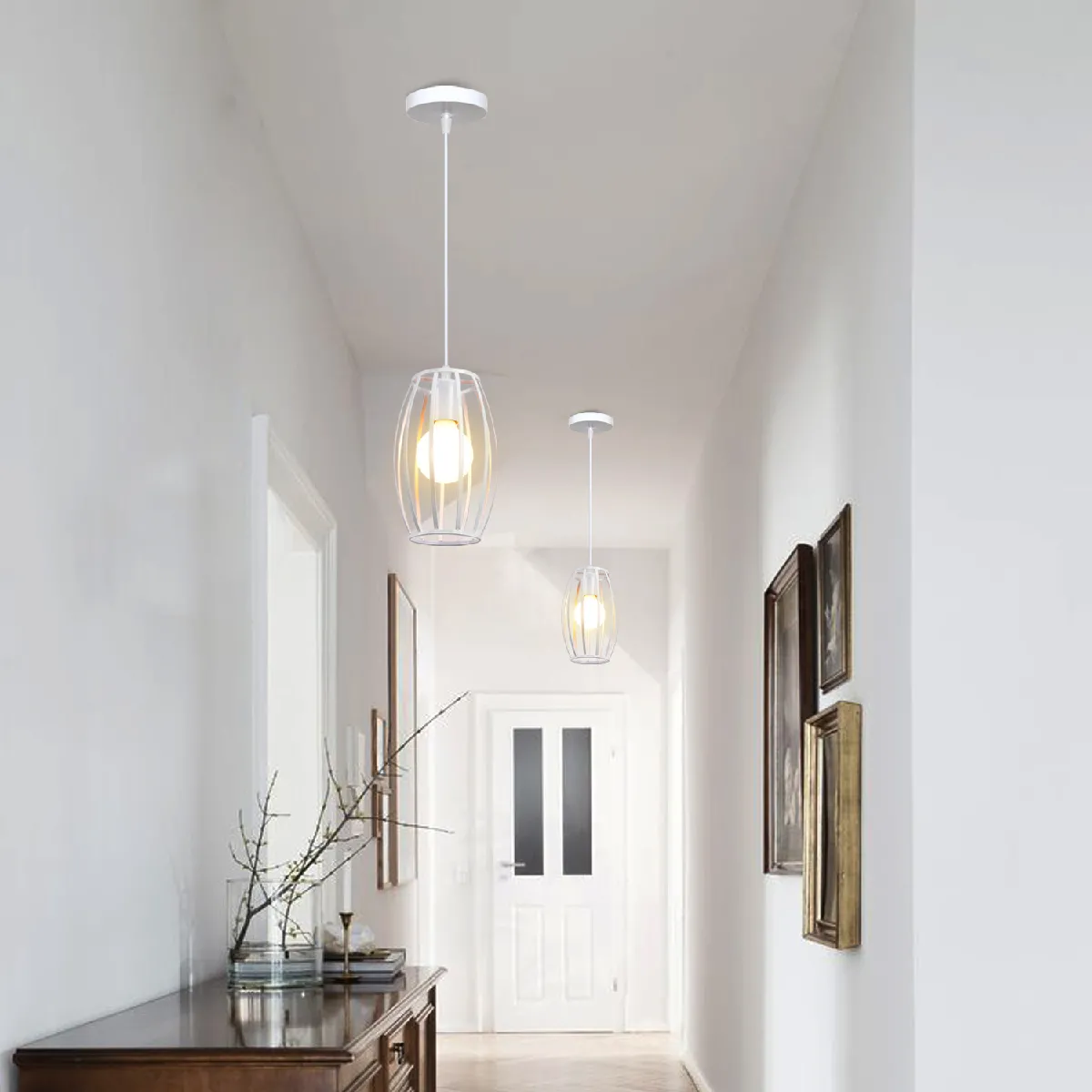 Stoex 2PCS Suspension Luminaire D'Intérieur Rétro Lustre Vintage Plafonnier en Métal Pour Chambre À Coucher, Salon, Salle À Manger, Cuisine Blanc
