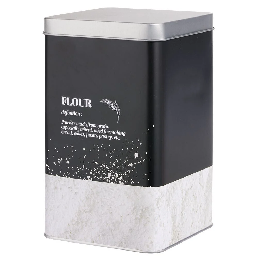 Boîte à farine en métal noir design flour - 10,7x10,7xH.17,5cm