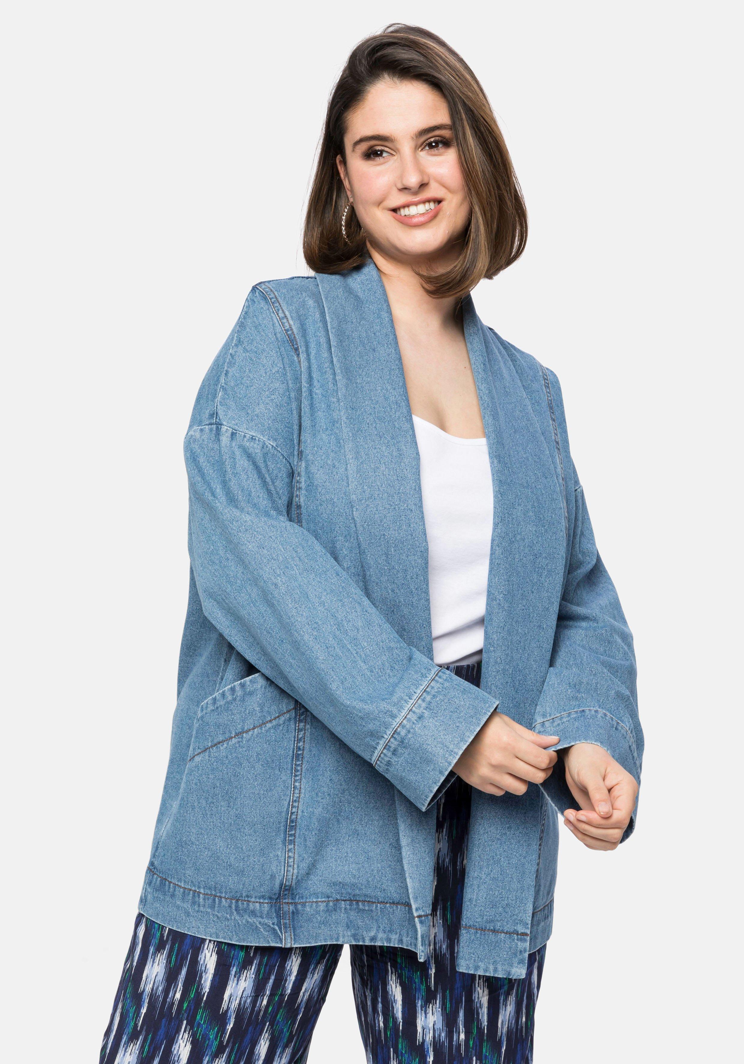 Jeansjacke mit Schalkragen, in Kimono-Form
