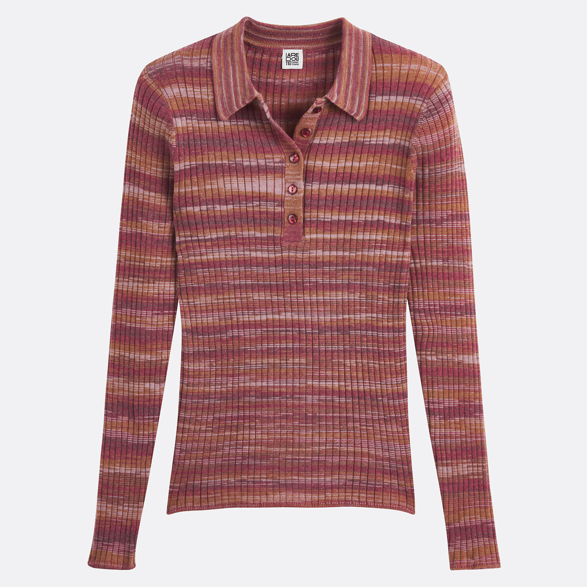 COLEÇÕES LA REDOUTE<br>Suéter com gola polo e fechamento por botões em malha canelada fina