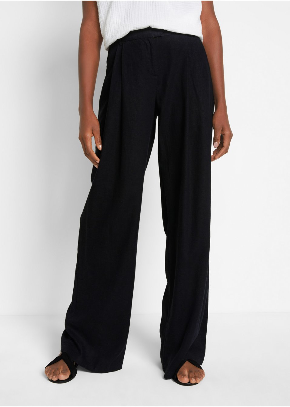 Pantalon palazzo avec lin majoritaire, coupe très large