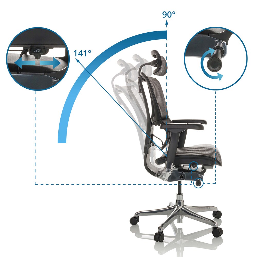 Luxus Chefsessel ERGOHUMAN SLIM GEN2 Netzstoff mit Armlehnen (höhenverstellbar) hjh OFFICE