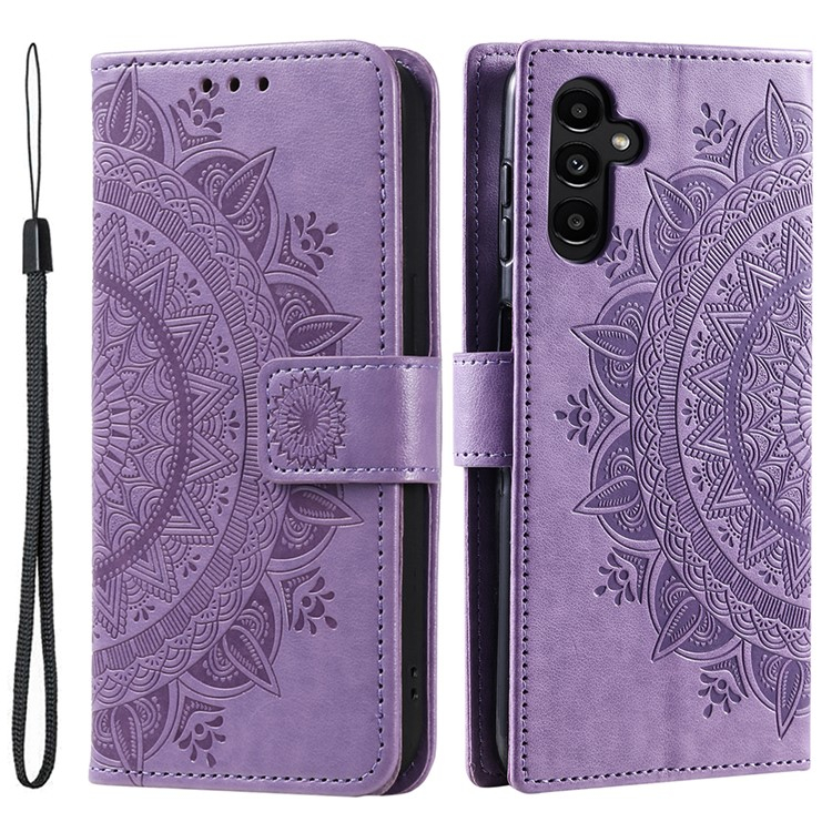 Samsung Galaxy A36 Leder Tasche Wallet - Mandala Flowers Imprint - Lila