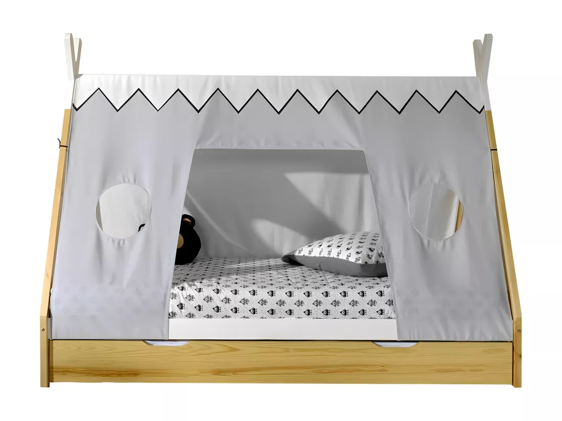 FLITT - Lit 90x200cm Forme Tipi avec Tiroir Pin et Toile