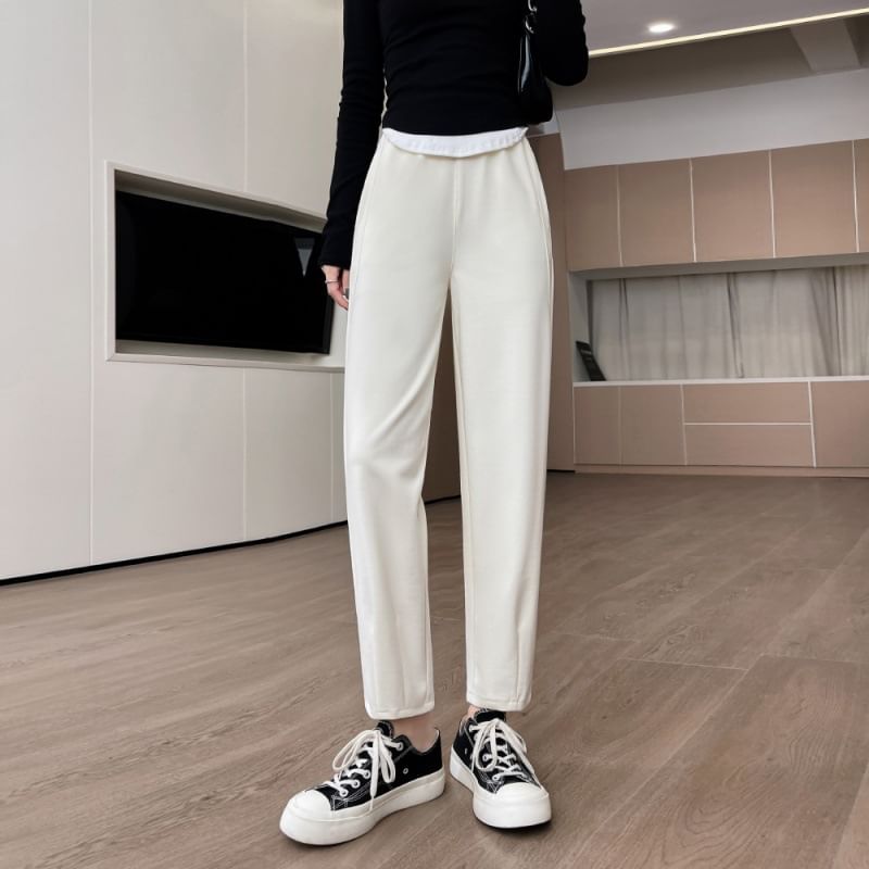 Luminato - Effen cropped rechte broek met elastische taille