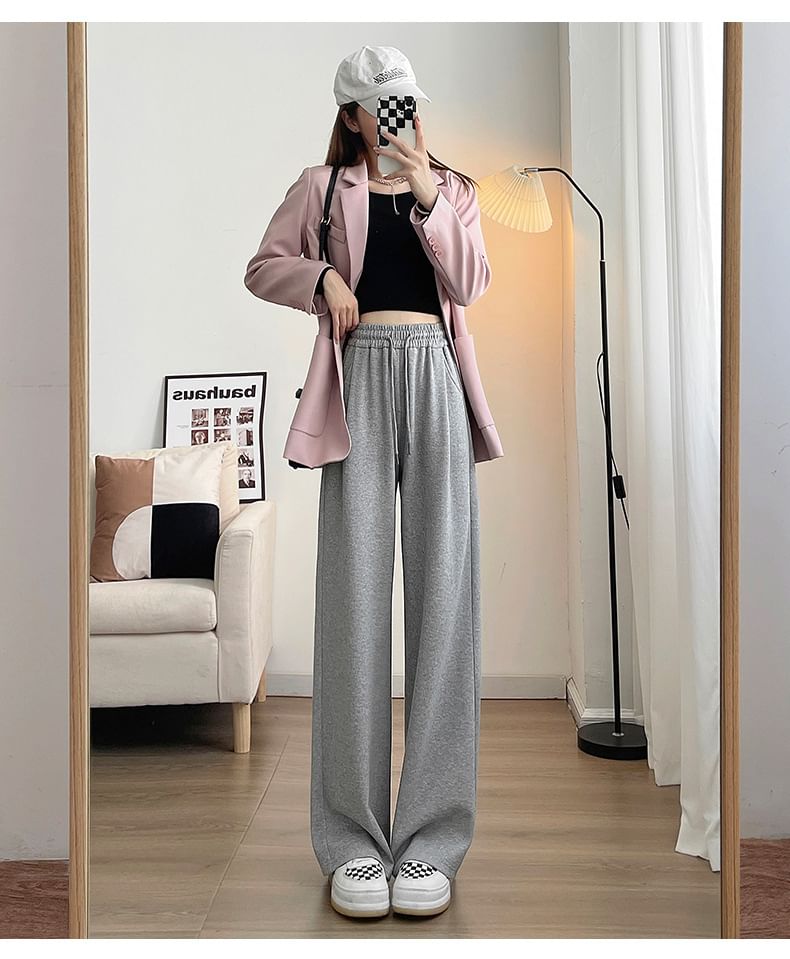 Cloud Nine - Hoge taille, fleece gevoerde effen broek met wijde pijpen