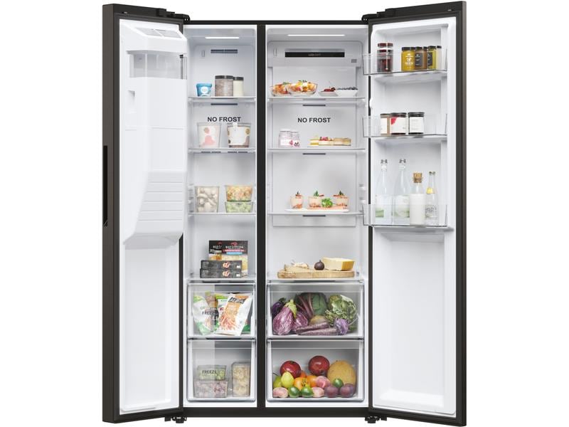 Haier Foodcenter HSR5918DIPB Schwarz Side by Side Kühlgerät