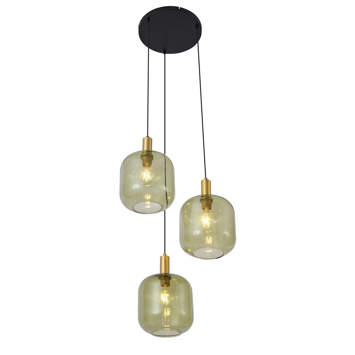 Hotel Chique hanglamp zwart met goud en groen glas 3-lichts - Zuzanna