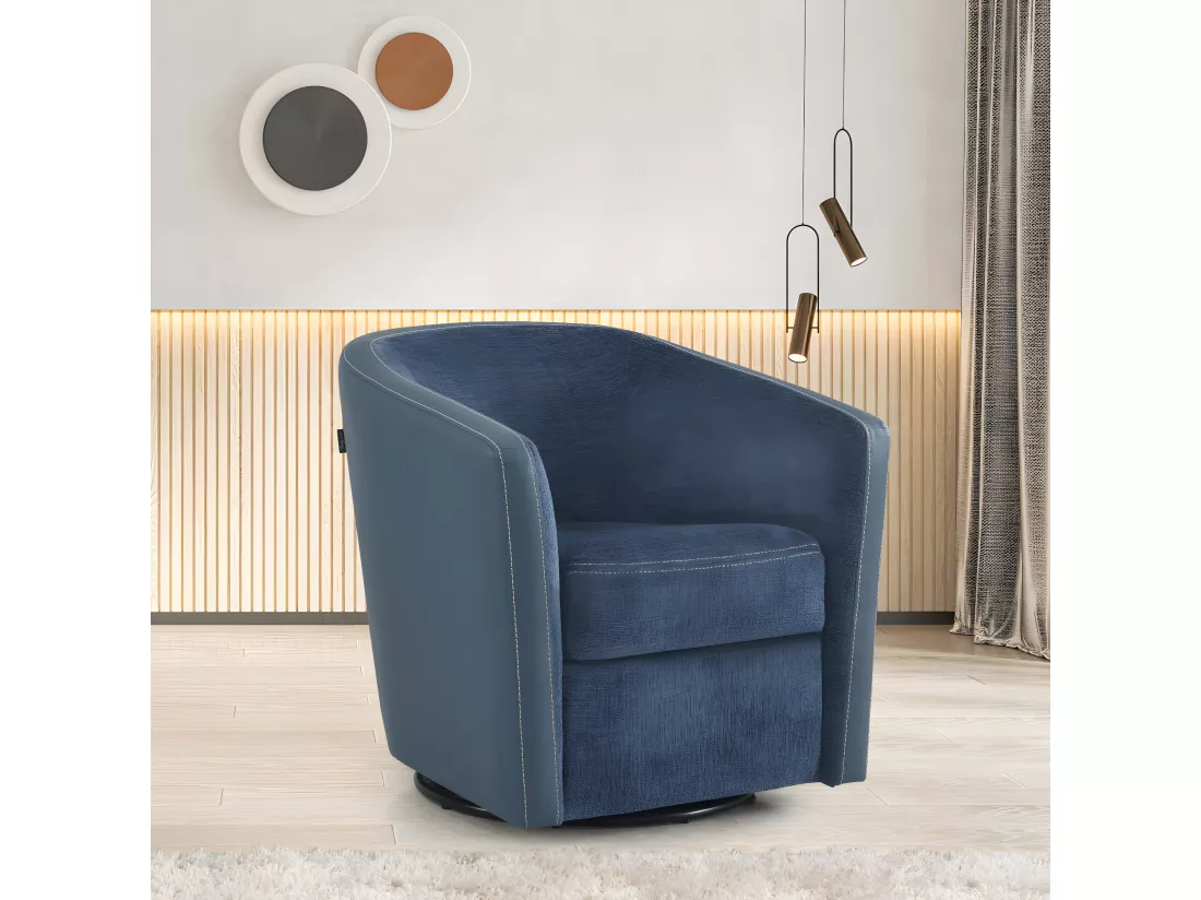 Fauteuil cabriolet pivotant Tissu/Simili cuir bleu - JACQUES