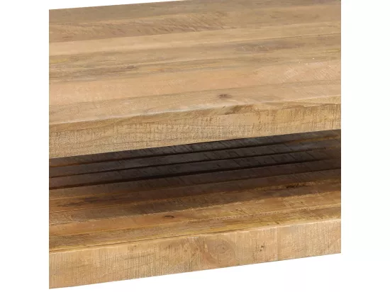 PALISSA - Table Basse avec Etagère Bois et Acier Patiné
