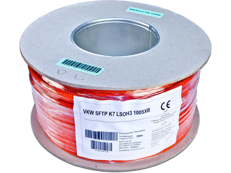 Wirewin Verlegekabel VKW SFTP K7 LSOH3 Cat 7, S/FTP, 100 m, KAT7 Verlegekabel, S/FTP, 1000MHz, LSOH3, Single, 100m