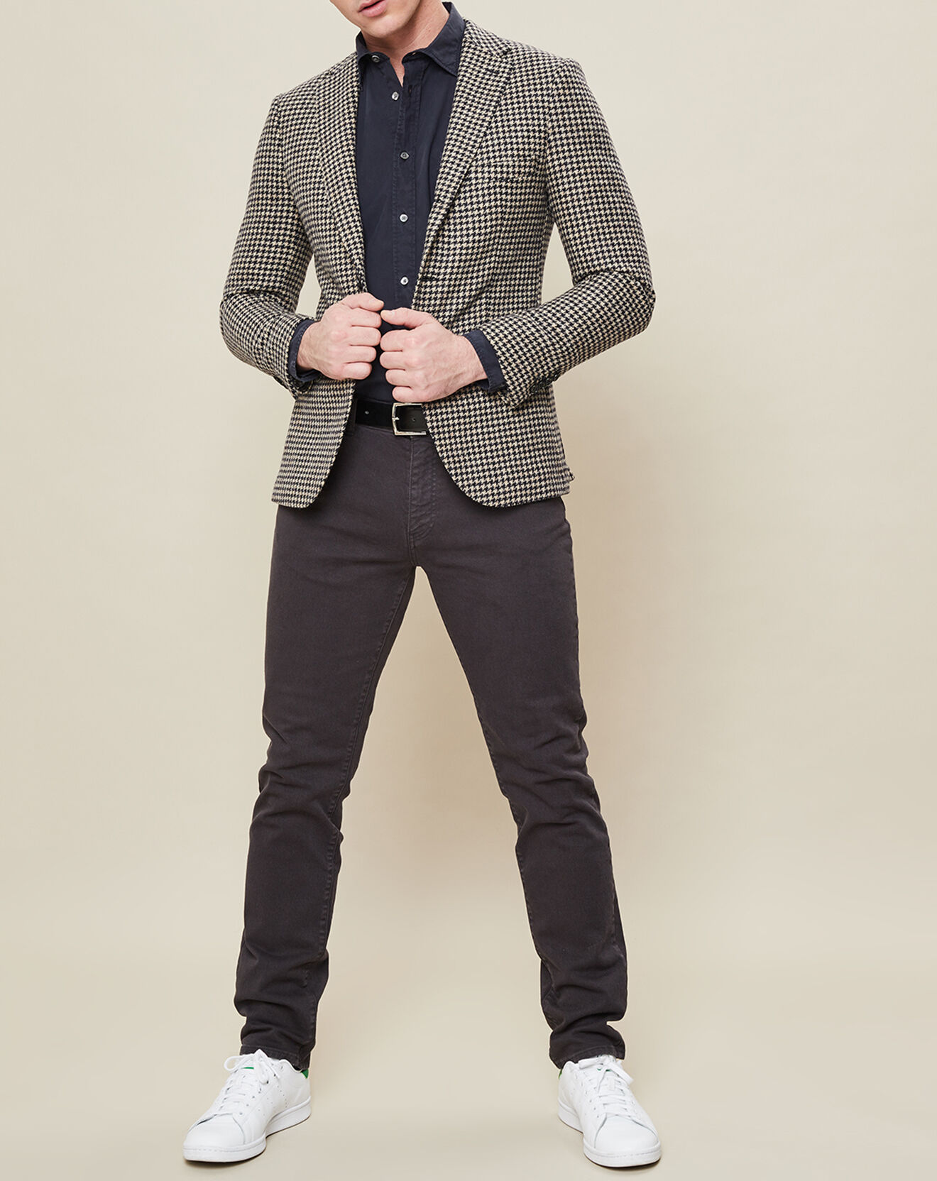 Hartford Veste 100% Laine Julius pied de poule beige/bleu marine