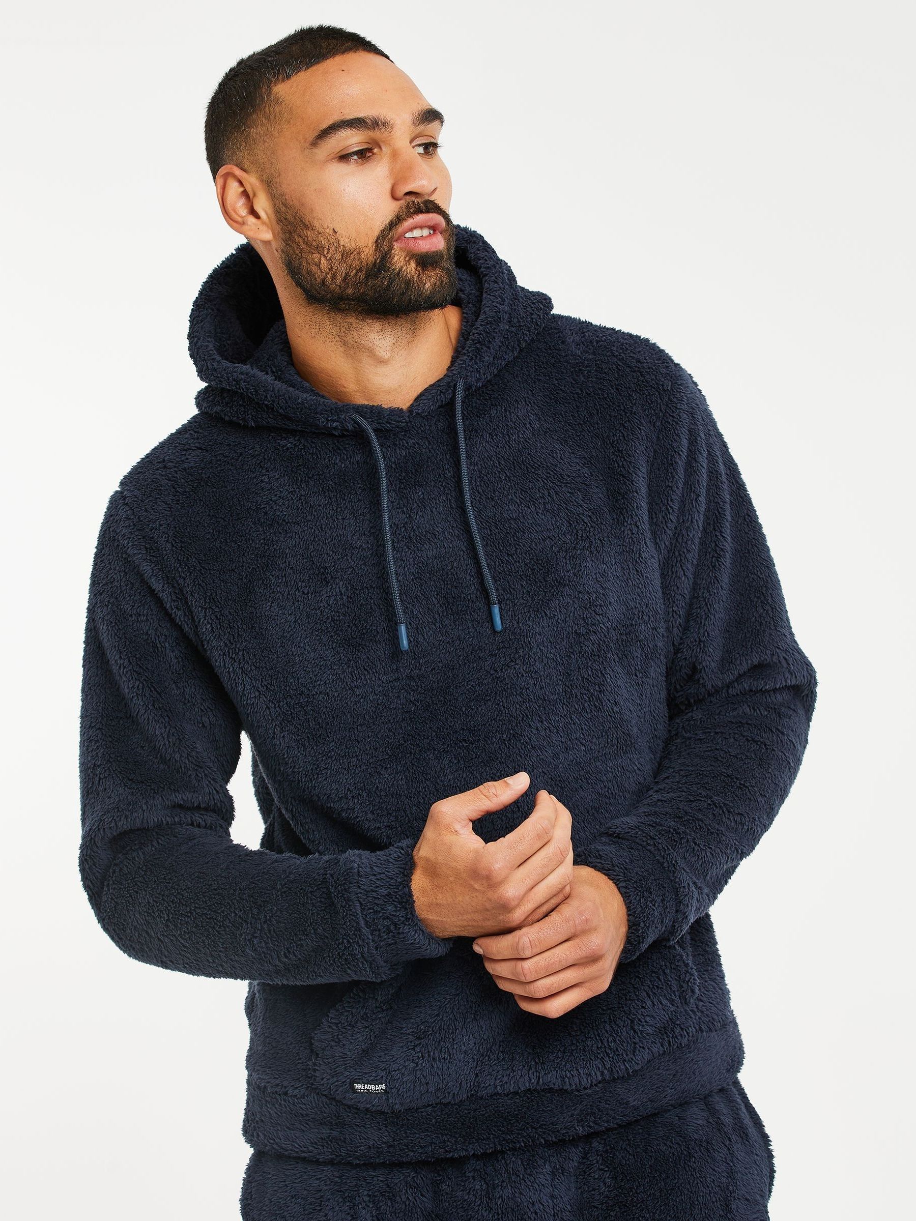 Marineblauw - Threadbare loungekledingset met capuchon en borgstof