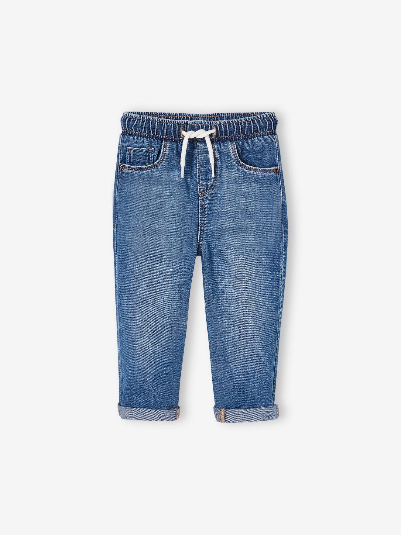Calça jeans infantil com cós elástico, jeans natural.