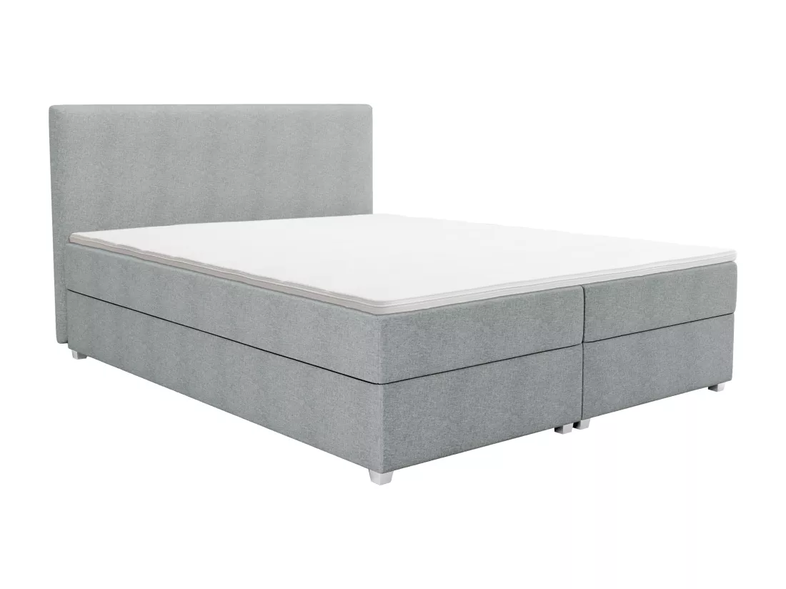 Ensemble complet boxspring tête de lit + sommier + matelas + surmatelas - 160 x 200 cm - Tissu - Gris clair - ONAN de YSMÉE
