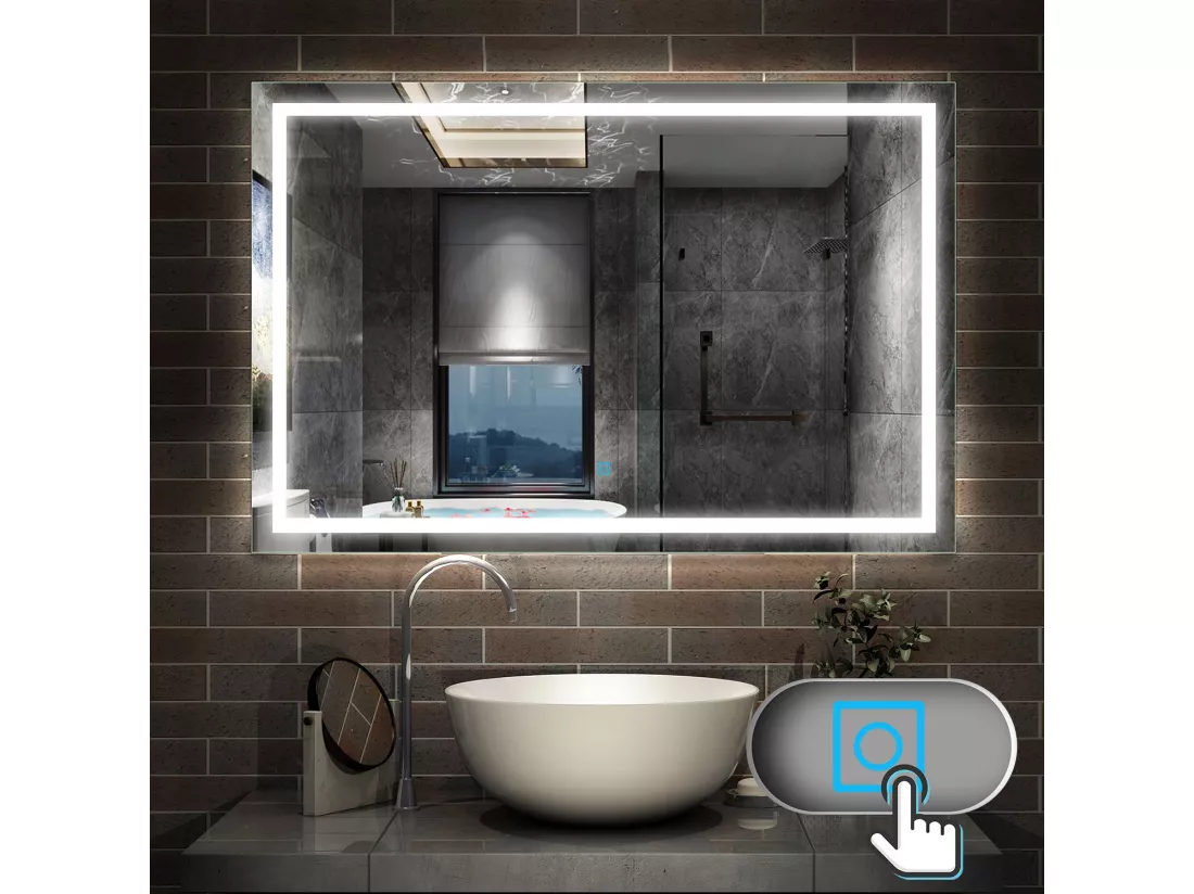 Miroir de Salle de Bain Anti-buée Miroir Lumineux LED Vertical ou Horizontal 120*80cm Aica