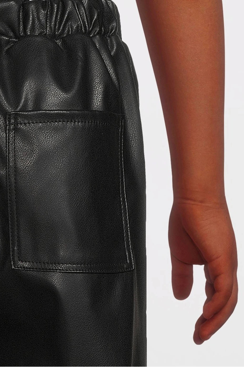NAME IT imitatieleren wide leg broek NKFNUPU zwart