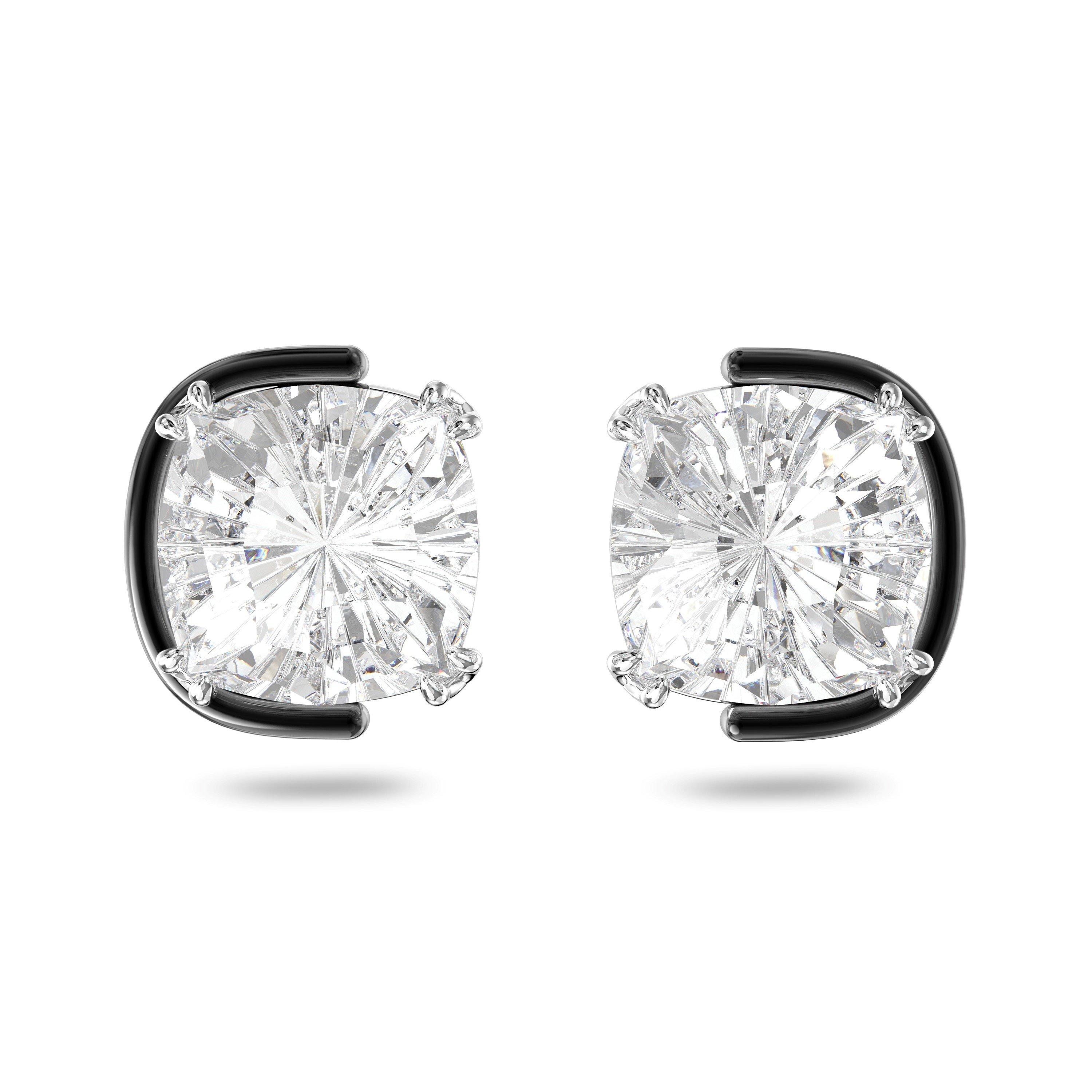 Swarovski Harmonia stud earrings, Cushion cut, White, Mixed metal finish