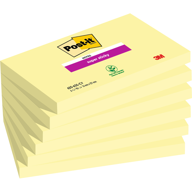 Post-it Haftnotizen Super Sticky, 76 x 127 mm, 6 x 90 Blatt