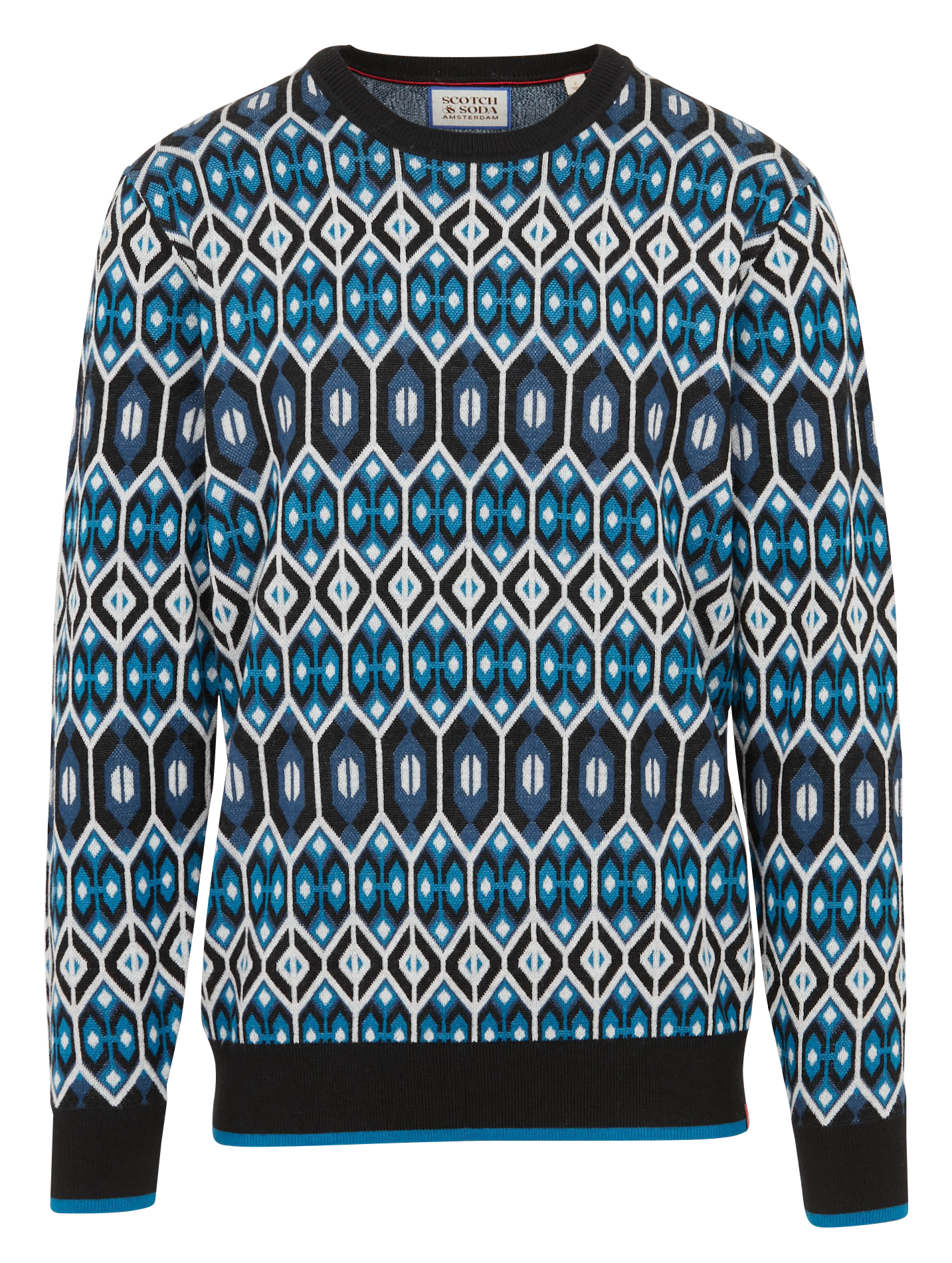 Pull col rond imprimé en laine mélangée | Bleu