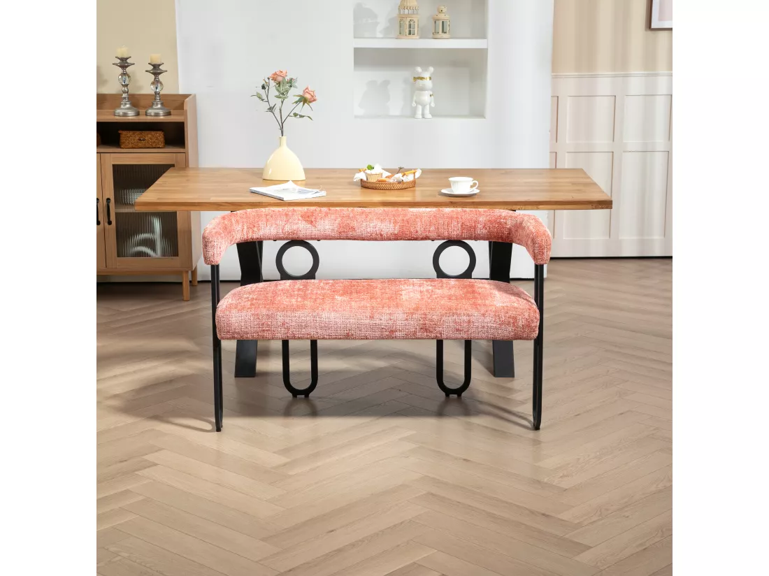 Haobosic - Canapé Double Moderne en Tissu Chenille Rose, Design Dossier Arrondi, Cadre Métallique Solide, 250 kg Capacité, Élégant et Confortable
