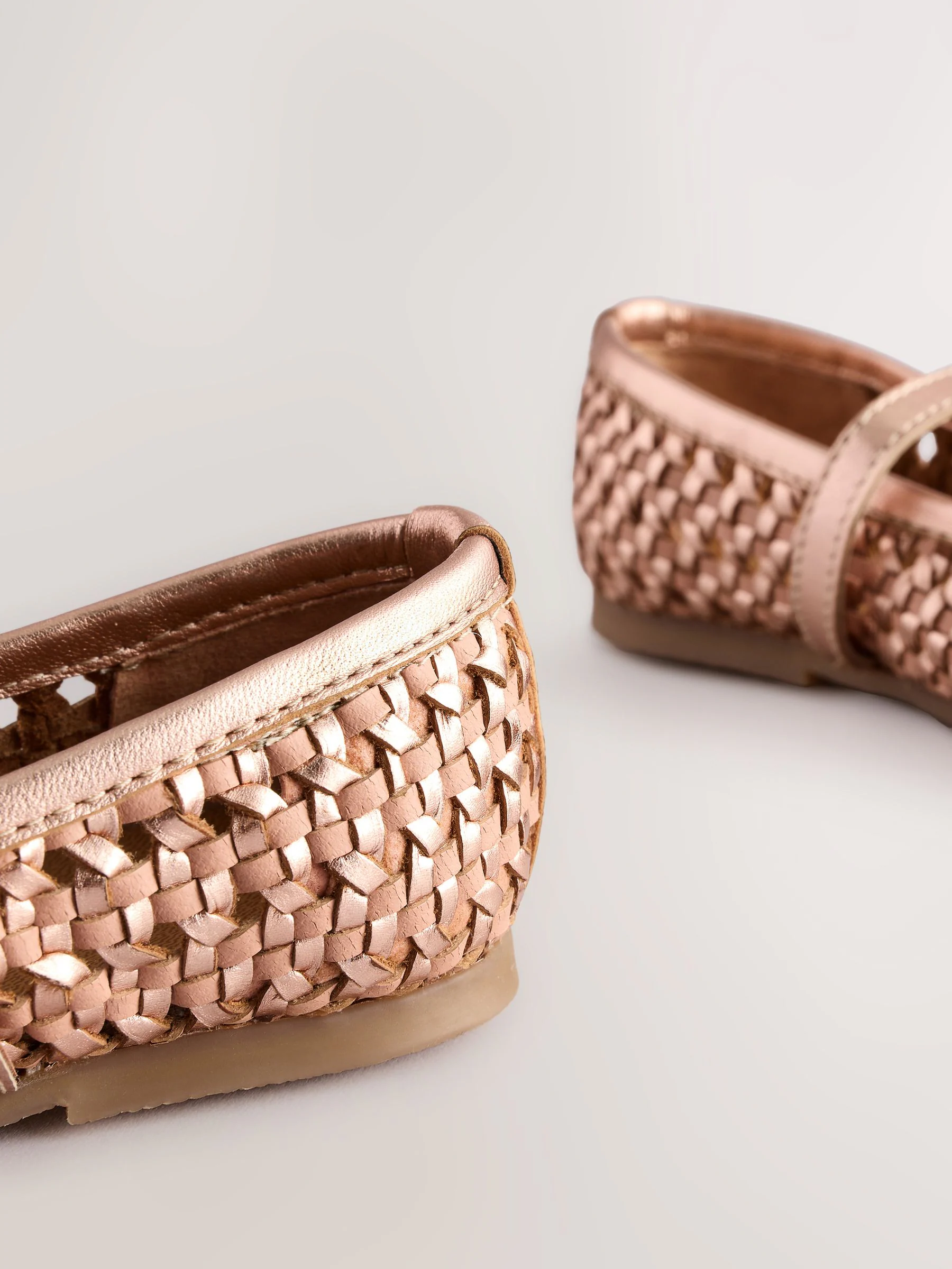 Roségoudkleurig - Leather Woven Mary Jane Shoes