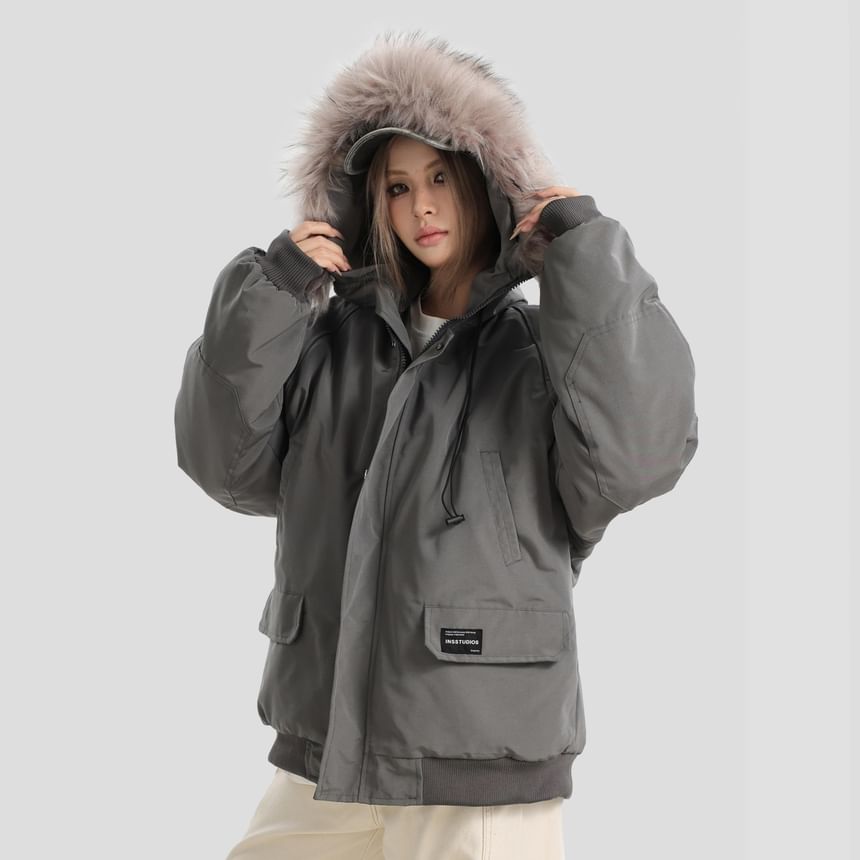 Banash - Matching effen parka met capuchon en rits en zachte rand